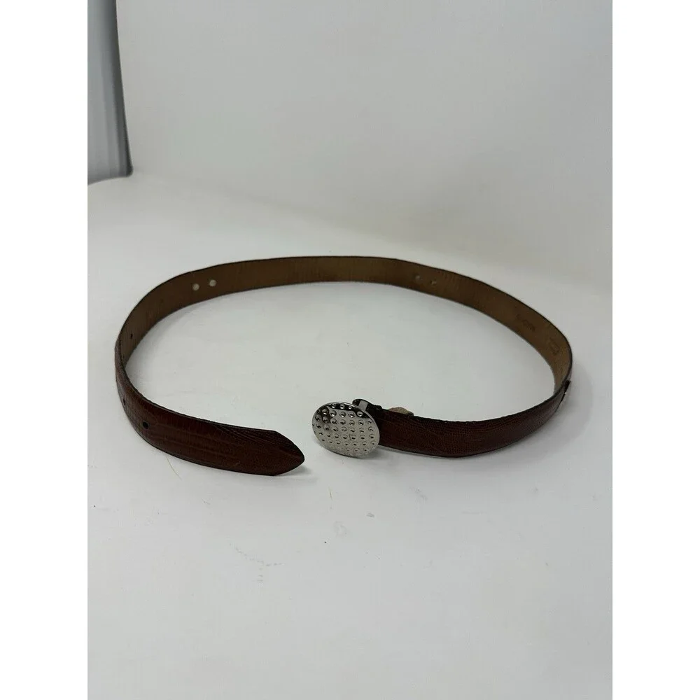 Vintage  rustic brown‎ leather belt tarnished silver color   buckle size30